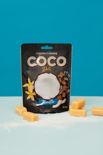 Coconut Crisps Coco Deli With Vanilla And Salted Caramel, 30 gr.